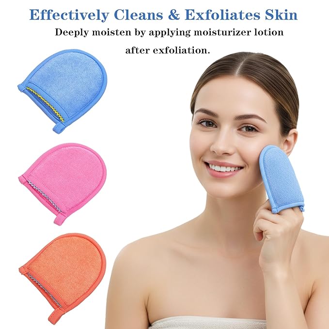 3 Pcs Exfoliating Gloves, Natural Plant Fiber Facial Scrub Mitts, Deep Exfoliating Mitt for Face and Body to Remove Dead Dry Skin, Exfoliation Tool for Men Women Bath Shower Spa