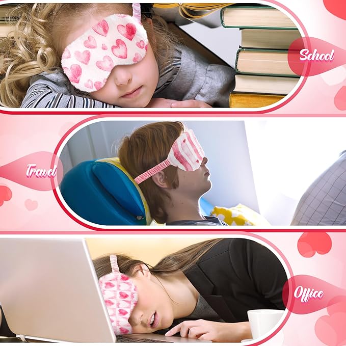 Cuffbow 6 Pack Plush Sleep Mask Set, Cute Plush Eye Masks for Sleeping, Soft Comfortable Travel Nap Blindfold, Sleepover Party Favors for Women(Heart,Pink)