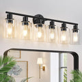 Zarbitta 6-Light Bathroom Light Fixtures, Black Modern Vanity Lights with Clear Glass Shade, Bathroom Wall Lamp for Mirror Kitchen Living Room Hallway Cabinet Porch