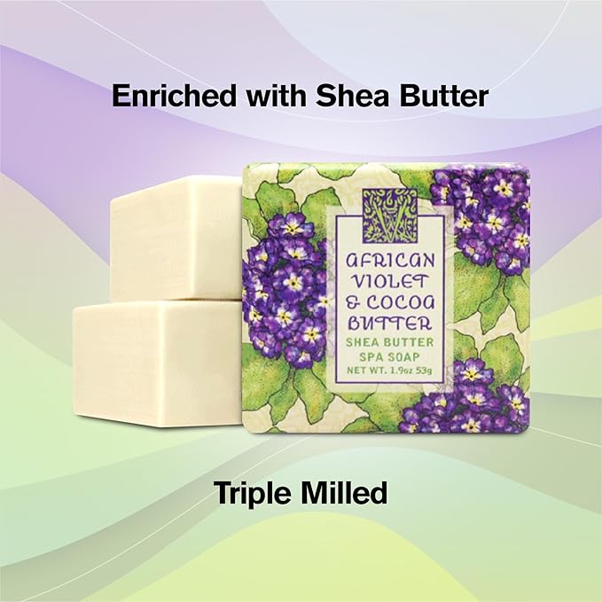 Greenwich Bay Mini Botanical Soap Bars – 12 Pack 1.9 oz Each – Individually Wrapped Guest Soaps for Airbnb, Spa, Travel, Bath – Travel Size Bar Soap Set, African Violet