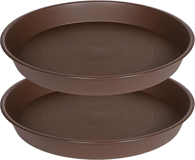 2 Pack of 18 19 inch Plant Saucer Drip Tray, 17 19 21 23 25 27 inch Heavy Duty Large Deep Plant Saucers for Pots, Plastic Flower Planter Water Trays for Indoors Outdoor (19", Brown)