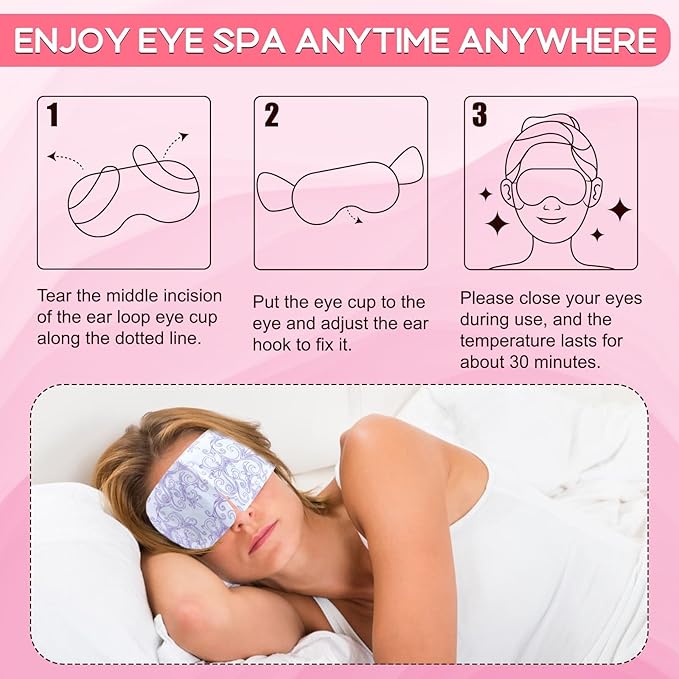 XPCARE 24 Pack Steam Eye Masks for Dry Eyes, SPA Warm Sleep Eye Mask, Disposable Heated Eye Mask for Dark Circles, Puffy Eyes, Relief Stress Eye Fatigue(Rose)