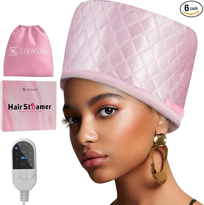 SISWOW Thermal Steamer Cap for Great Deep Conditioning With 10-level Heat for Natural Black Hair