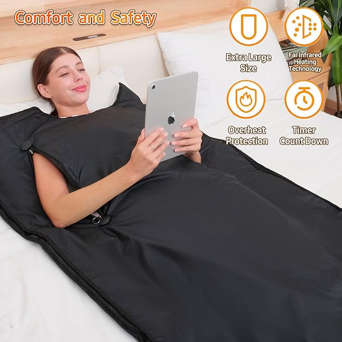 Infrared Sauna Blanket for Home: Extra Large Portable Design for Full Body Detox & Relaxation - Far Infrared Heating Adjustable 86-176℉ & 20-60 Min Timer 74.8 x 35.5Inch Extra Large PVC
