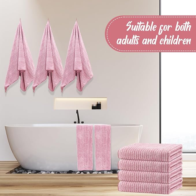 SmoothNovelty 16 Pack Microfiber Bath Towels Bulk 27'' x 60'' Oversized Size Bath Towel Highly Absorbent Extra Large Soft Drying for Beach Shower Summer Salon Sport Gym Party (Pinstripe,Pink)