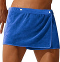 Men Boys Soft Wearable Bath Towel Short Pants Adjustable Mircofiber Towel Pool Beach Spa Bathing Shower Cover Up Wrap Around Towels (Blue)