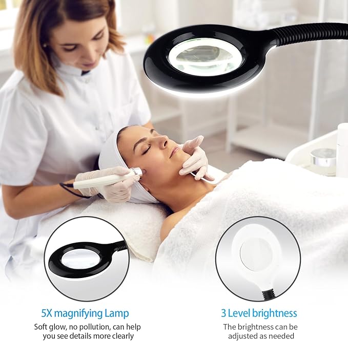 Professional Facial Steamer on Wheels, 2-in-1 Facial Steamers with 5X Magnifying Lamp, Facial Steamer for Facial Deep Cleaning and Hydration, Facial Humidifier for Spa, Salon and at Home Use