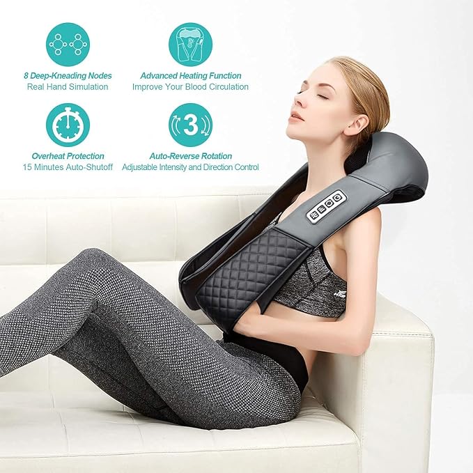 Medcursor Neck Massager, Portable Electric Shiatsu Back Massage Device with Heat, Deep Tissue 3D Kneading Pillow for Muscle Pain Relief, Mother’s Day Gift (No Battery)