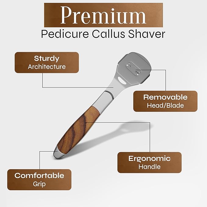 Facón Professional Callus Shaver Remover with 50 Blades, Pedicure Razor for Feet & Hands, Foot Razor for Callus Removal, Callus Blade Remover, Corn Shaver, Surgical Grade Premium Stainless Steel Tool