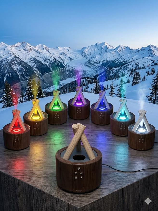Campfire Flame Diffuser for Essential Oils, 250ml Ultrasonic Cool Mist Aromatherapy Humidifier with Remote Control, 7-Color LED Lights, Timer & Auto-Off for Home, Office & Bedroom
