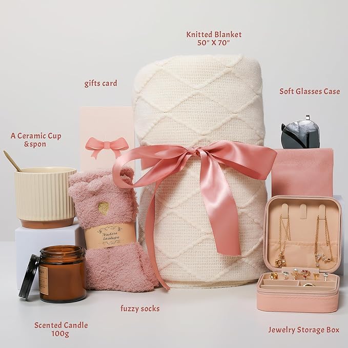 2026 Idea for Women Teen Girl-Regalos de Cumpleaños para Mujer Self Care Gifts for Women- Hug in a Box Get Well Soon Gifts Basket- Relaxation Gifts with Blanket Gifts