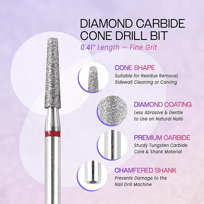 PANA 3/32” Diamond Nail Drill Bit (Fine Grit) - Professional Cuticle Nail Drill Bits for Acrylic Gel Nails Dry Manicure Pedicure Shape Remove Tools (Cone Bit, Style 14)