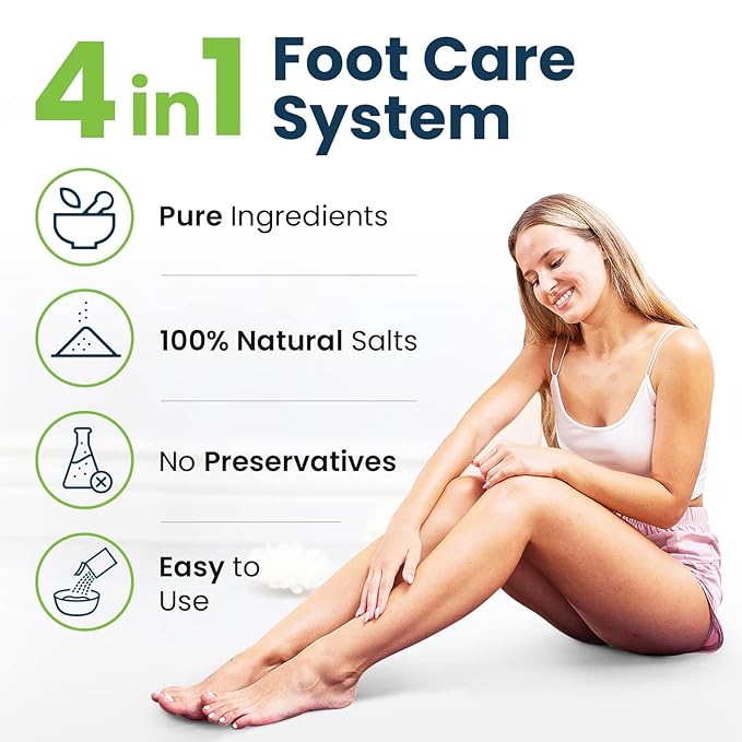 FOOT CURE Exfoliator & Callus Remover Pedicure Set – Care Kit Includes File for Dead Skin, Tea Tree Oil Soak Salts, Urea Cream 40 Percent Removal Gel Made in USA, 4 Piece