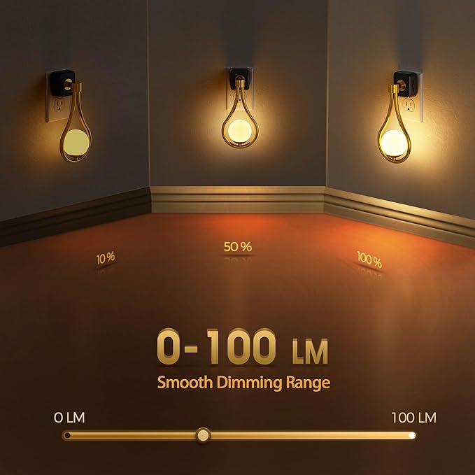 Briignite LED Night Light, Night Lights Plug into Wall, 0-100LM Dimmable Nightlight, 330° Rotating with Dusk to Dawn Sensor, Adjustable Brightness for Kids, Bathroom, Bedroom, Hallway, 2pack