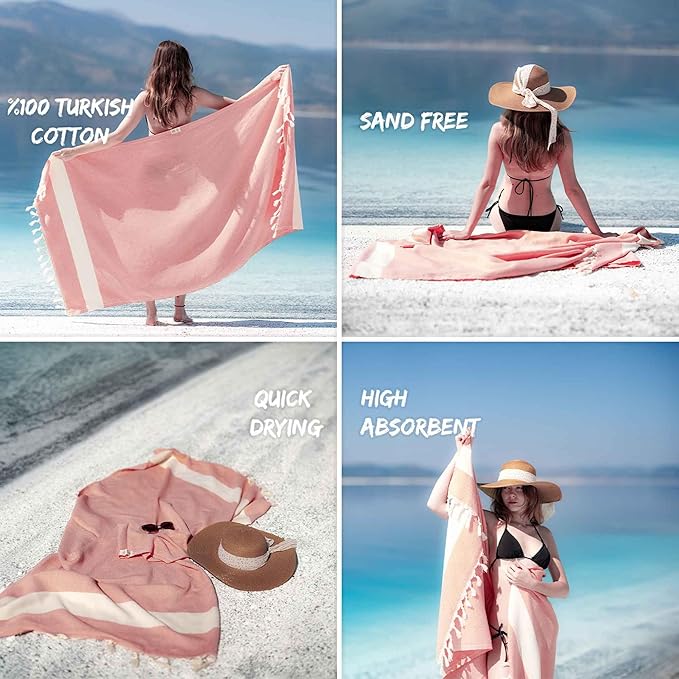 Turkish Beach Towel Oversized Clearance XL 40x71- Sand Free - 100% Cotton Soft Quick Dry - Extra Large Blanket Travel and Pool Towels for Adults- Cloud Sandproof, Beach Essentials for Women