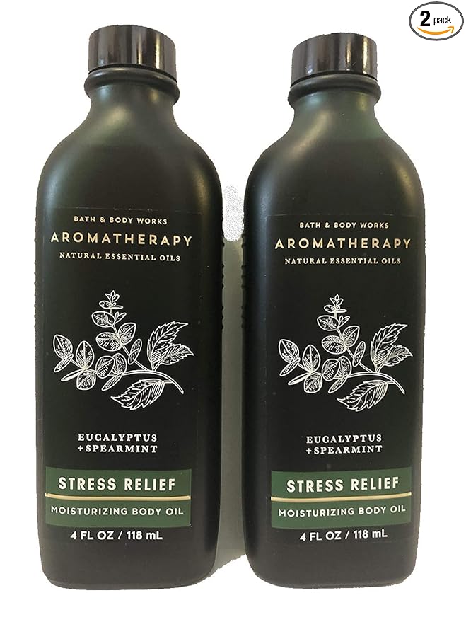 2 pack Bath and Body Works Aromatherapy Eucalyptus Spearmint Stress Relief Moisturizing Body Oil