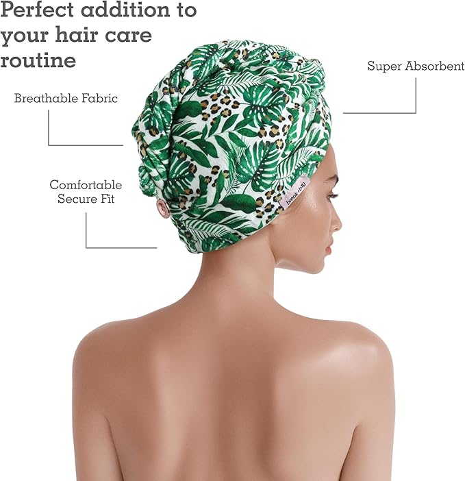Brook + Bay Microfiber Hair Towel Wrap - Quick Dry Microfiber Towel for Hair - Anti-Frizz Plopping Turban - Machine Washable - Tropical