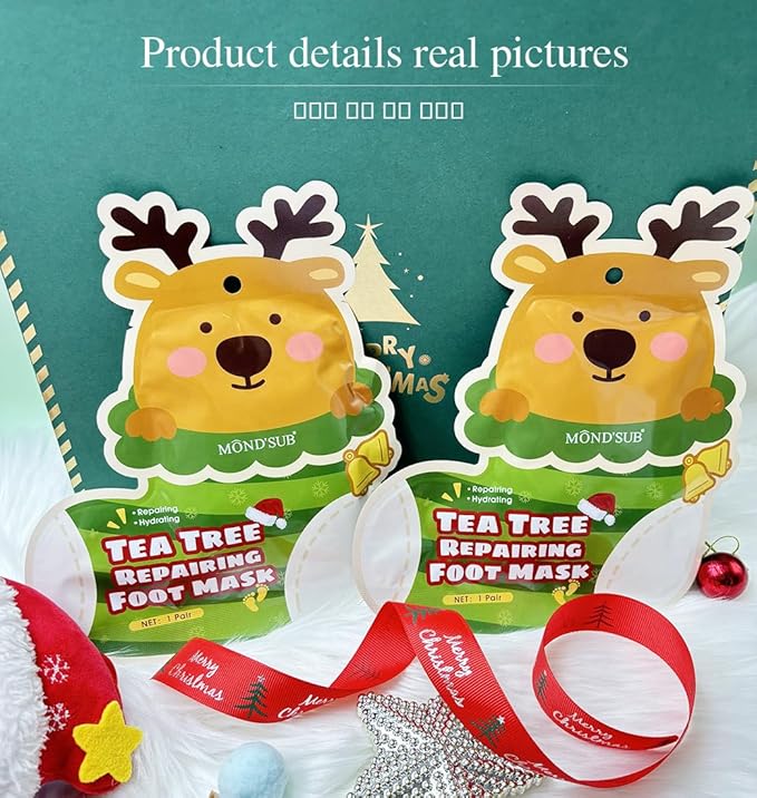 MOND'SUB Christmas Hand and Foot Mask,Moisturizing & Repairing,Self Care Gifts for Women,Spa Kit, Stocking Stuffers, 2 Gloves & 2 Socks,Rose & Tea Tree