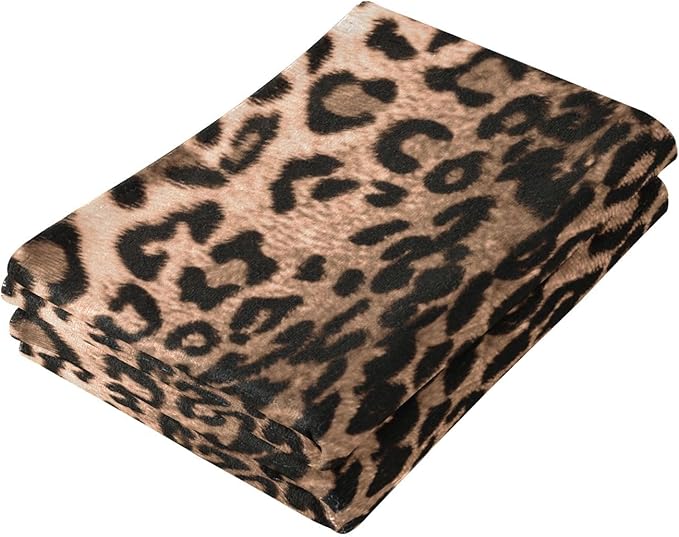 Brown Black Leopard Print Hand Towels for Bathroom Set of 2,Western Wild Animal Cheetah Skin Decorative Bathroom Towels for Bath,Face,Hair,Soft Absorbent Dish Towels for Kitchen Decor 28"x14"