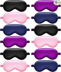 Cutecrop 12 Pcs Silk Sleep Masks Soft Satin Eye Masks with Adjustable Elastic Strap for Sleeping Comfortable Blindfold Eyeshade for Men Women Nap Night Travel Gifts (Pink, Black, Navy Blue, Purple)