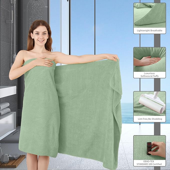 Extra Large Bath Towel Set of 4 (35"x70"),Oversized Bath Sheet Super Soft Highly Absorbent Jumbo Bathroom Towel Set Microfibers Quick Dry Shower Towel for Hotel,Bathroom,Guest,Spa,Gym (Green)
