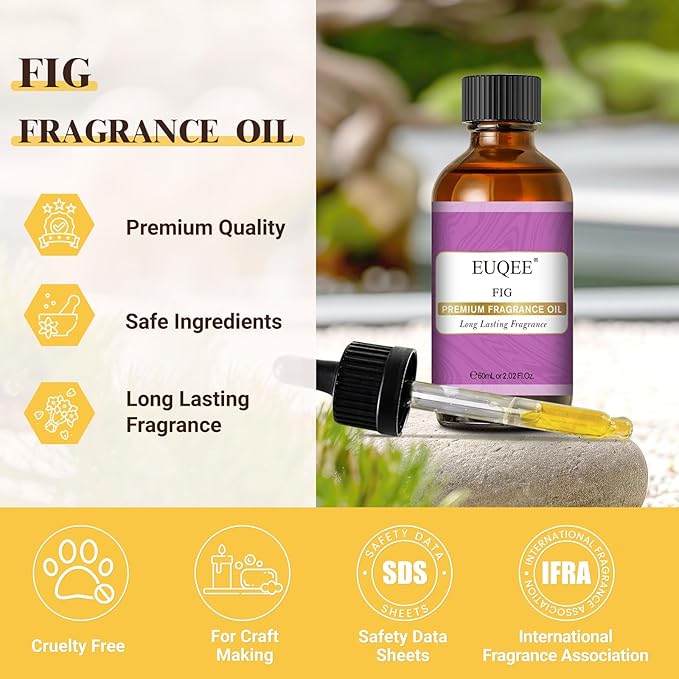EUQEE Fig Fragrance Oil, Premium Fig Essential Oil 2.02 Fl oz with Glass Dropper for Diffusers, DIY Bath Bombs, Candle Making - 60ML