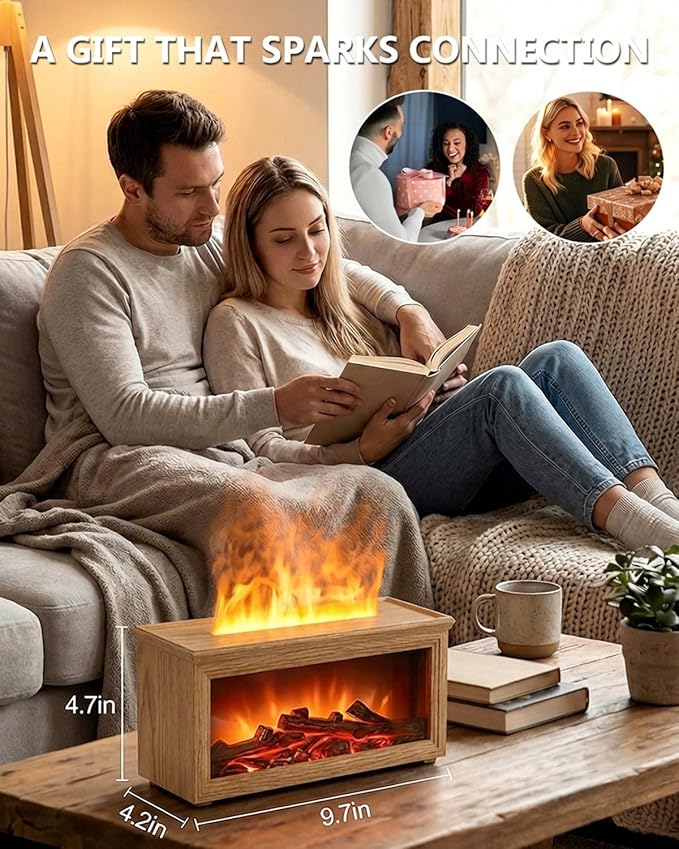 Essential Oil Diffuser, 7-Color Fireplace Fire Flame Aromatherapy Humidifier, 280ml Ultrasonic Aroma Diffuser Cozy Gift with Time Sets and Remote Control for Bedroom Home Yoga Office