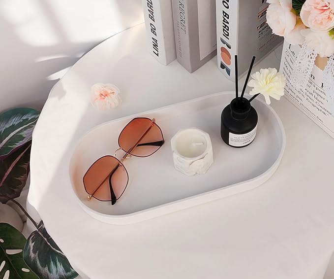White Small Tray (11.8 inch), 3 Pack Oval Tray for Kitchen Counter, Bathtub Bathroom Vanity Items, Countertop Organizer, Coffee Accessory, Bar, Serving Seasoning, Salt and Pepper, Soap.