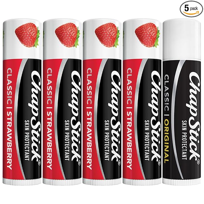 ChapStick Strawberry Lip Balm 4-Pack + 1 Classic Original ChapStick, Lip Moisturizer, 0.15 Oz Ea (5 Piece Set)
