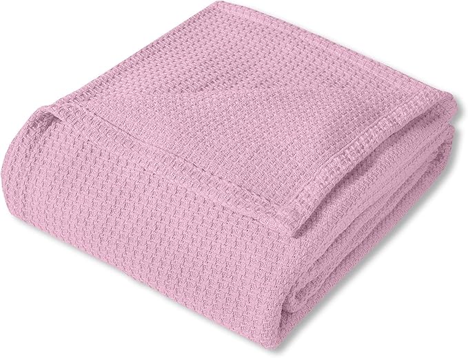 Sweet Home Collection 100% Fine Cotton Blanket Luxurious Weave Stylish Design Soft and Comfortable All Season Warmth, Full/Queen, Pink