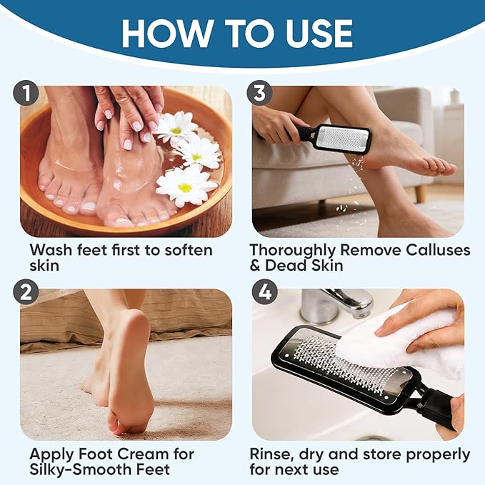TEAWOO Foot File Callus Remover, Large Stainless Steel Foot Rasp, Heavy Duty Foot Scraper for Dead Skin and Hard Heels, Waterproof Pedicure Tools for at Home Foot Care
