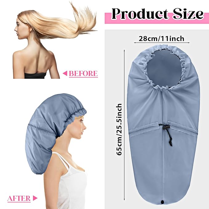 2 Pcs Large Shower Cap for Braids, Extra Long Shower Cap for Women Long Hair & Locs, Waterproof Hair Bonnets for Dreadlocks Drawstring Bath Caps for Women & Men (Black, Grey)