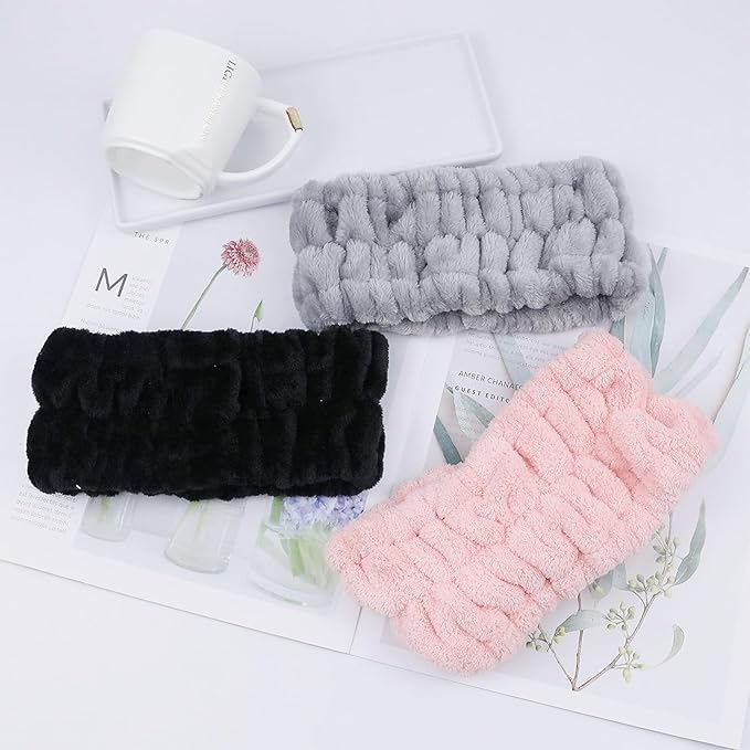 LAPOHI 3 Pack Microfiber Modern Face Washing Headbands for Women and Girls