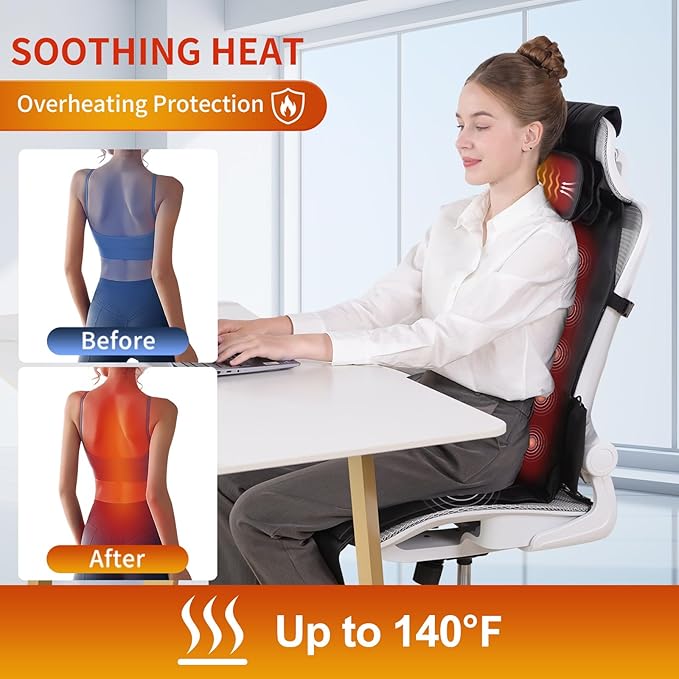 Shiatsu Back Massager with Heat, Massage Chair Pad for Full Back, Chair Massager with Neck Support Suitable for Office/Home/Father/Mother