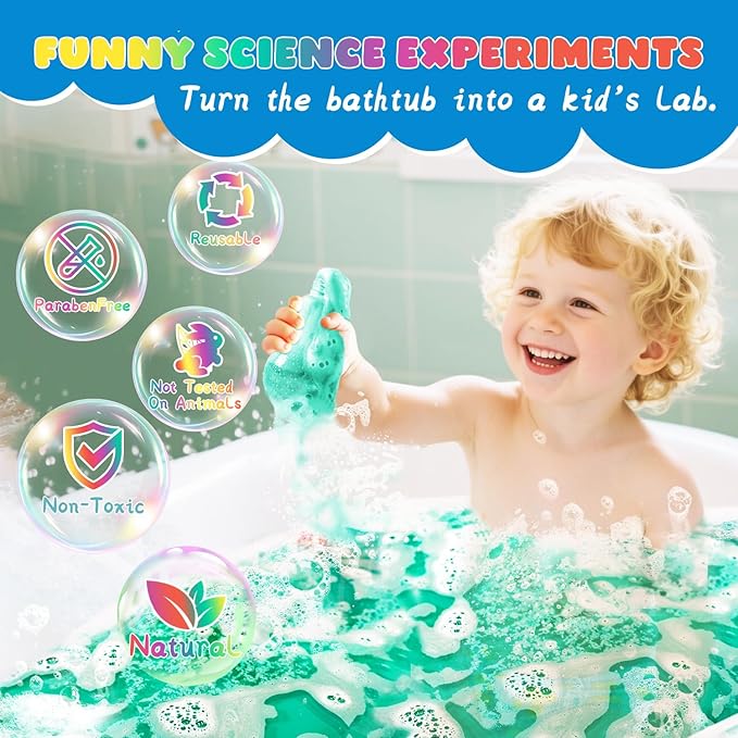 Potions Bath Bombs for Kids, Boys & Girls Teen Mothers Day Gifts from Kids, 4 Pack Colorful Fizzy Bubble Bath for Fun and Educational Bath Time, Cool Foam Explosion Bath Toys for Kids Ages 3-12