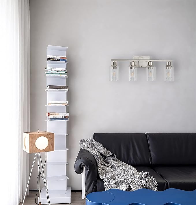 4-Light Bathroom Light Fixtures, Brushed Nickel Vanity Light with Clear Glass Shade, Modern Wall Sconce for Mirror Bedroom Hallway Farmhouse Kitchen