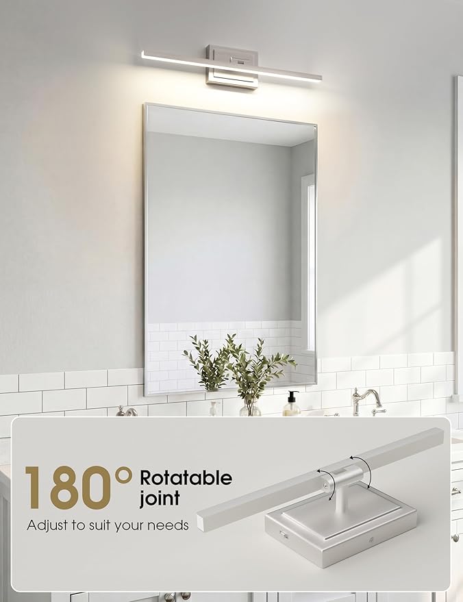 VOLISUN Modern Bathroom Vanity Light 24 inch, Rotatable, 14W Dimmable 5CCT Led Bathroom Light Fixture Over Mirror, Brushed Nickel Bar Vanity Light for Bathroom Mirror Restroom-ETL Certificated
