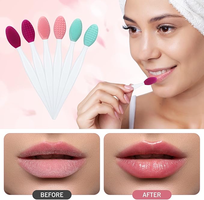 Patelai 24 Pcs Lip Scrub Brush Silicone Lip Scrubber Exfoliator with Container Double Sided Soft Cleansing Brush Tool for Men Women Lightening Dark Lips(Pink, Green, Purple)
