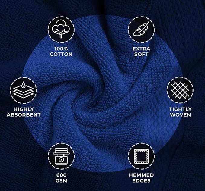 Avalon Towels Blue Bath Towels Set of 4 pcs (27x54 inches), 100% Cotton Towel Absorbent and Quick Dry Royal Blue Towels for Bathroom, Super Soft and Perfect for Daily Use