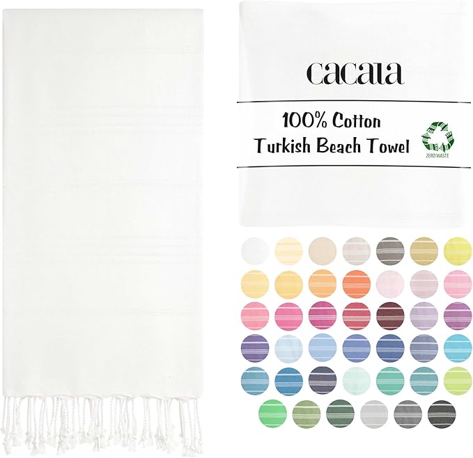 Cacala Lightweight and Thin Turkish Beach Towel 100% Cotton Sand-Free and Quick-Drying Goodness Perfect as an Extra Large Travel Towel, Beach Accessory, or Gift for Beach Lovers, 37 x 70