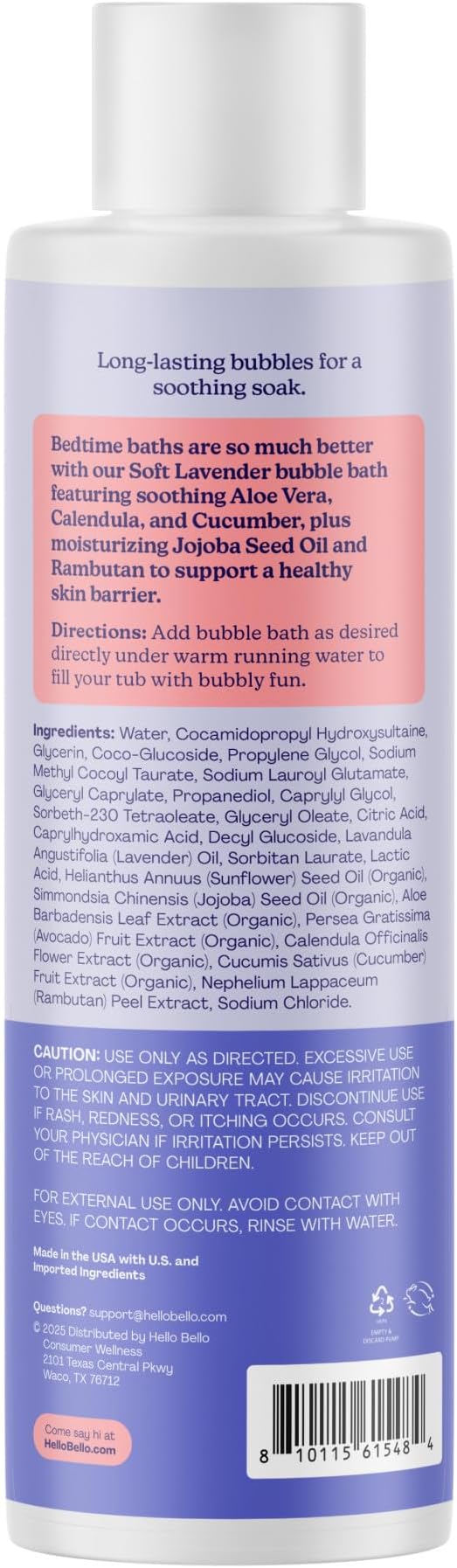 Hello Bello Baby Premium Bubble Bath, Gentle Soft Lavender Scent, for Babies and Kids, 10oz Bottle