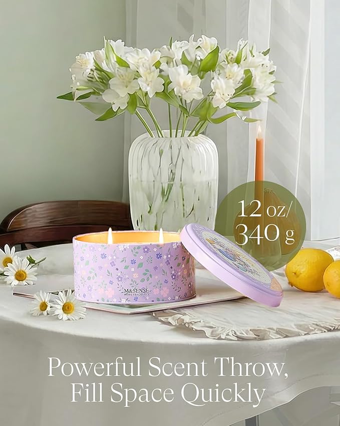 M&SENSE Dual-Wicks Lilac Scented Candles 12oz,2 Wick Spring Soy Candle,Mother's Day Candle, Natural Soy Wax for Home Scented, Floral Scented Birthday Candle for Women