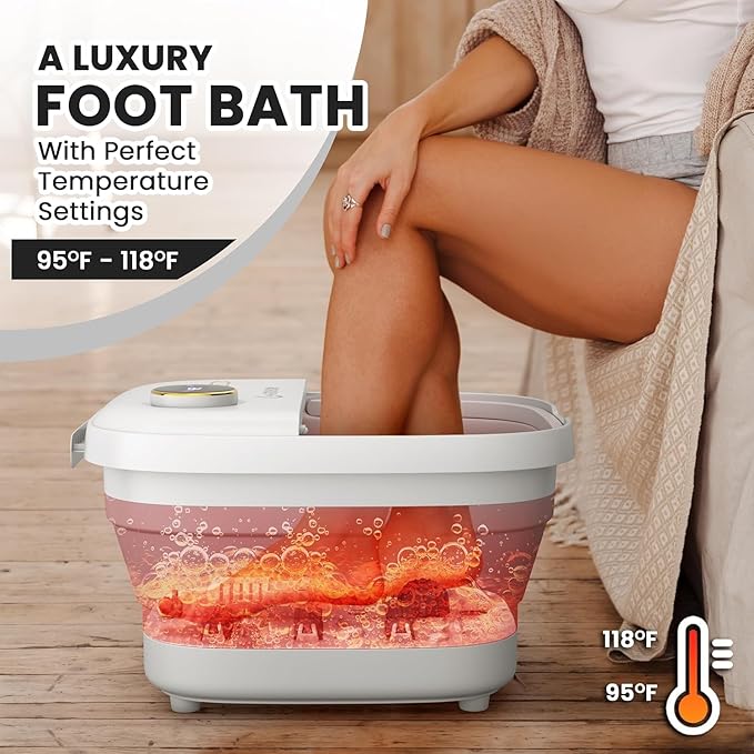 Gideon Foot Massager & Spa - Luxury Heated Foot Bath with Lights & Bubbles, Therapeutic Foot Spa and Pedicure Tools for Feet