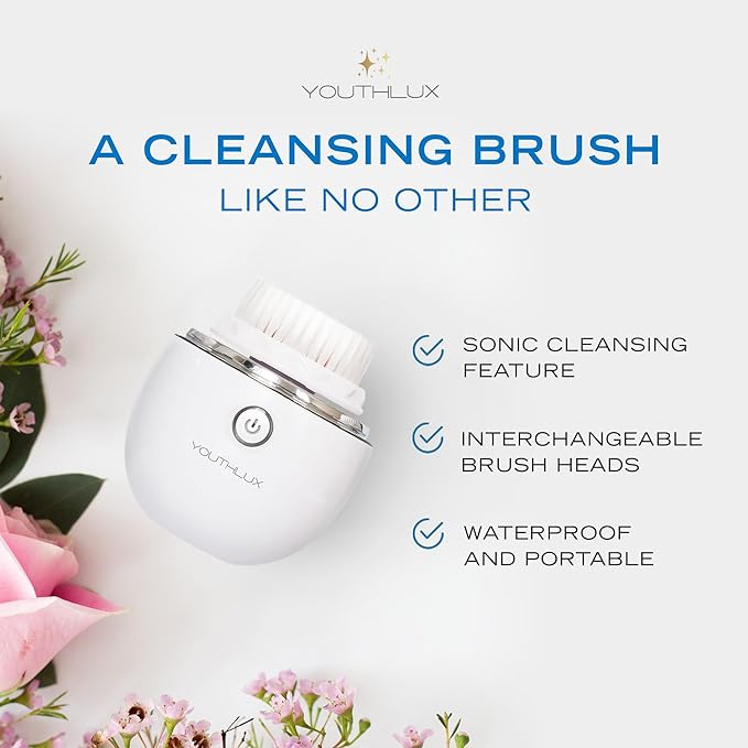Pure Radiance, Vibrating Facial Cleansing Brush, Electric Face Scrubber, 3 Modes, 3 Brush Heads (2 Bristle,1 Silicone), Waterproof, Rechargeable, Smart Timer, Exfoliating, Massage (Silver)