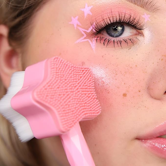 No Mo-Stache All Star Face Brush -Manual Facial Cleansing Brush, 2-in-1 Skin Care face Brush, Silicone Facial Scrubber Manual Dual Face Wash Brush for Deep Pore Exfoliation Massaging Skin Exfoliator