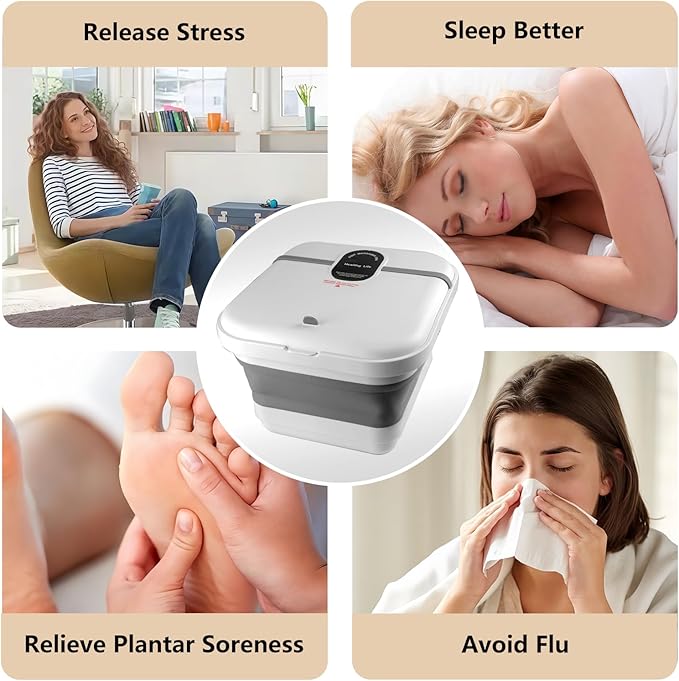 Collapasible Foot Spa Bath Massager with Heat, Pedicure Foot Spa with Bubbles/Timer/Temperature Control, Feet Soak Tub for Home, Office, Relaxation and Stress Relief, Gift for Men and Women
