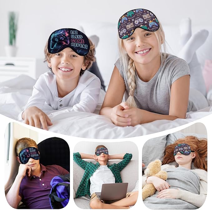 2 Pcs Boys Sleep Eye Mask, Guys Blackout Sleeping Silk Mask for Kids Adult Children's Travel Eye Cover Blindfold for Game