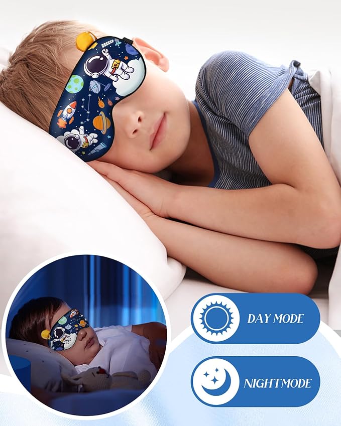 Miss Adola Sleep Mask for Kids - Valentines Gift for Kids Cute Silk Eye Cover for Sleeping Kawaii Soft Eyeshade Animal Eye Blindfold with Adjustable Strap for Boys Teens, Astronaut