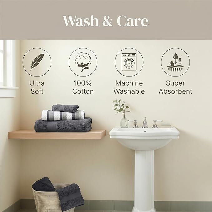 Modern Threads Pax 6-Piece Reversible Yarn Dyed Jacquard Towel Set - Bath Towels, Hand Towels, & Washcloths - Super Absorbent & Quick Dry - 100% Combed Cotton, Denim
