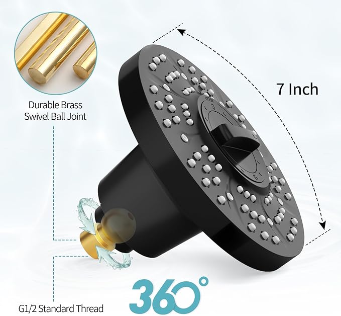 SR SUN RISE Filtered Shower Head with Filters, 20-Stage Shower Head Filter for Hard Water, High Pressure Showerhead with Easy-Replace Cartridge to Remove Chlorine & Heavy Metals (7-Inch, Black)